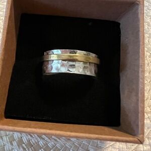 .925 Silver and Gold Hammered Spinner Ring